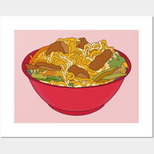 Red bowl of noodles Posters and Art